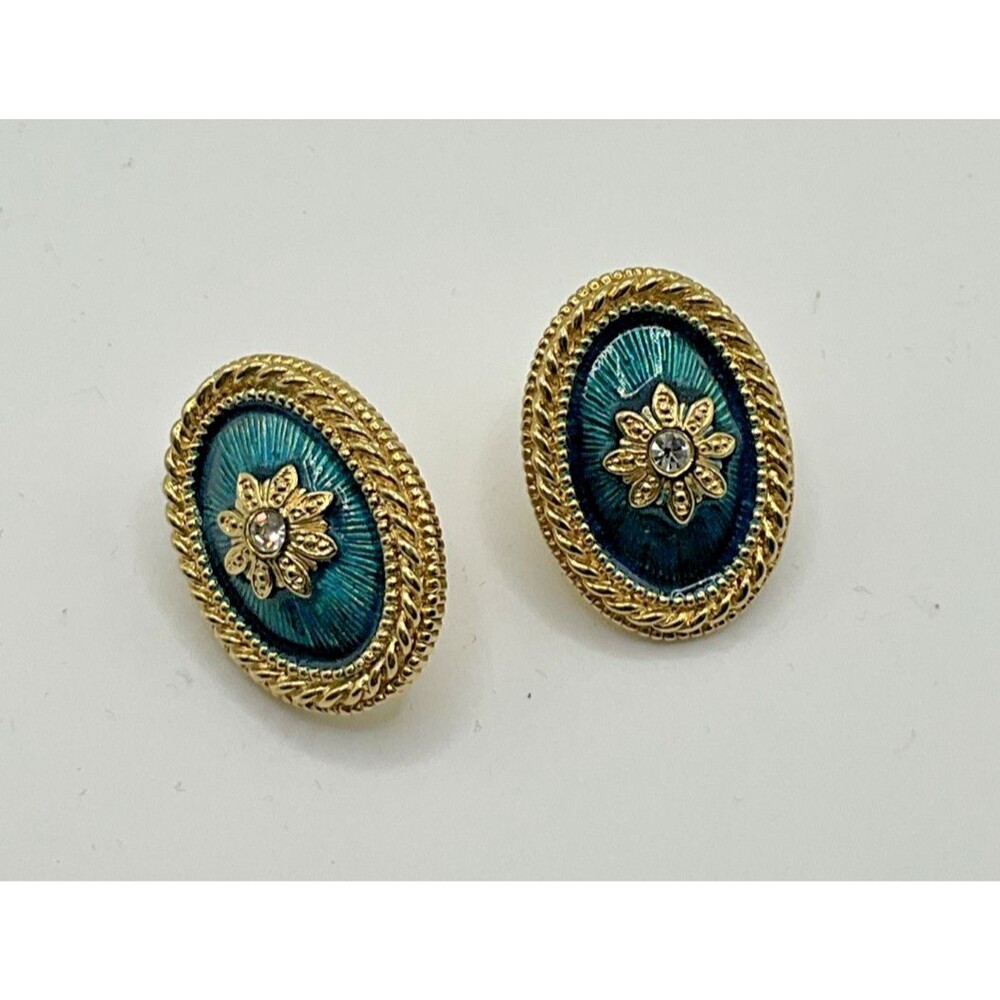 Goldtone Green Stud Earrings Fashion Jewelry